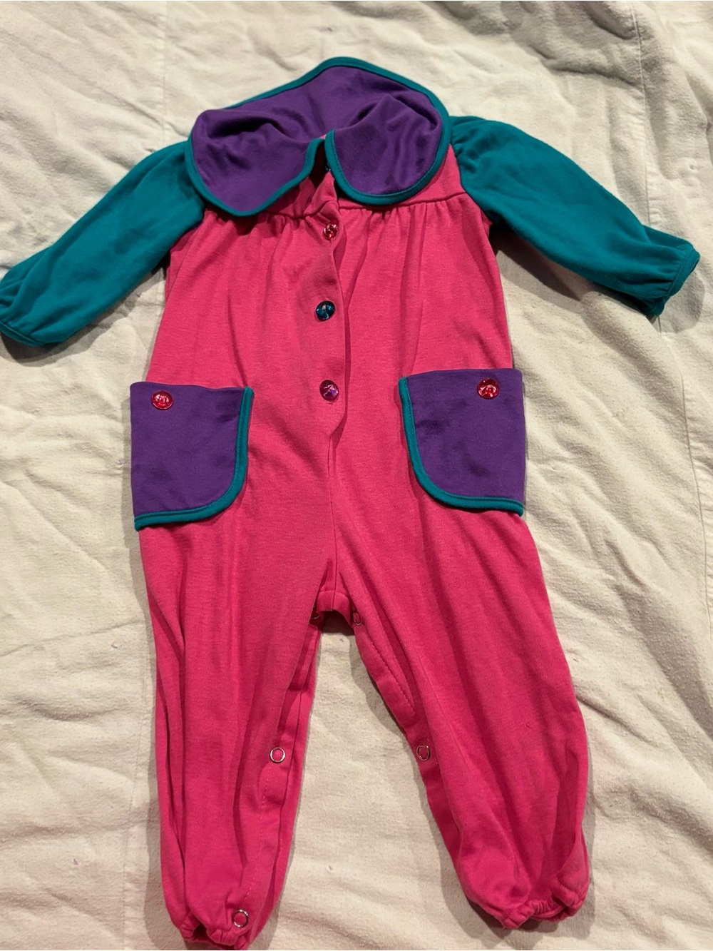 VTG Lightning Bug Romper Long Sleeve Button Multicolor Pink Size 18 Months
